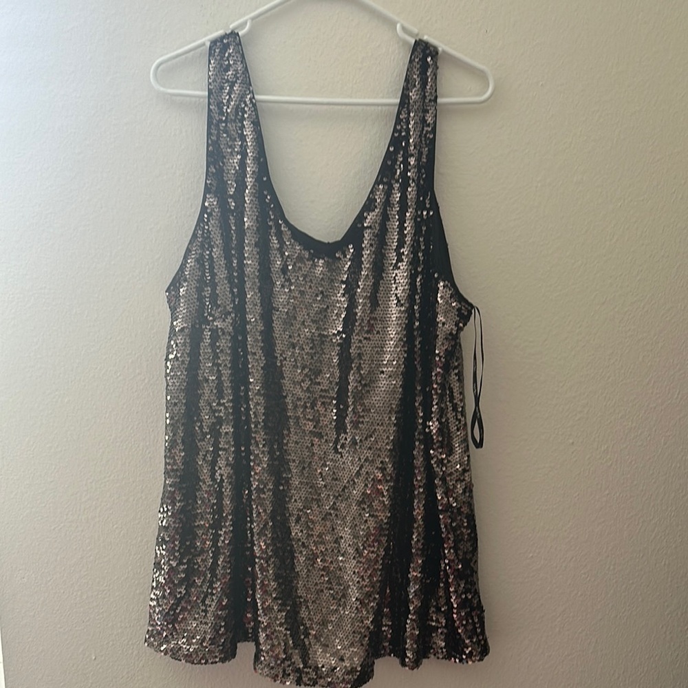 City Chic Silver Sequin Tank Top Relaxed Fit